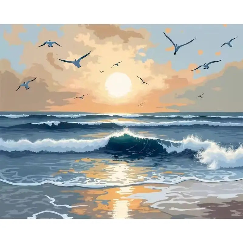 Acrylic Painting by Numbers on Canvas Paint Kit Ocean Beach Landscape Coloring on Numbers Handpainted Wall Decor Gift