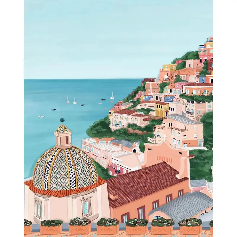Acrylic Painting by Numbers Frame Town Landscape Number Painting Paint Kit Painting Decors for Adults for Handicraft