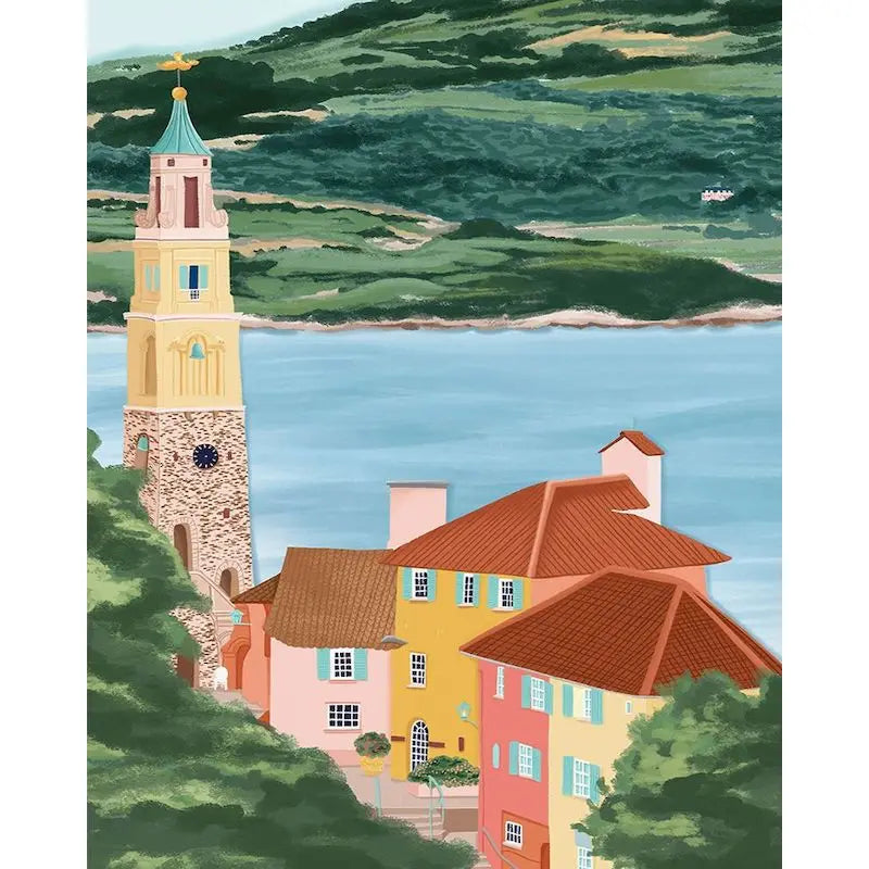 Acrylic Painting by Numbers Frame Town Landscape Number Painting Paint Kit Painting Decors for Adults for Handicraft